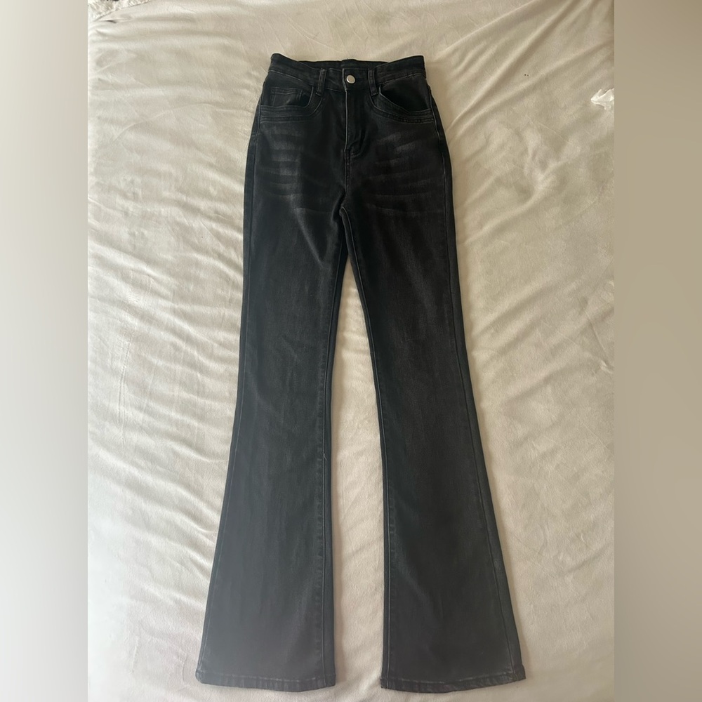 black highrise flared jeans